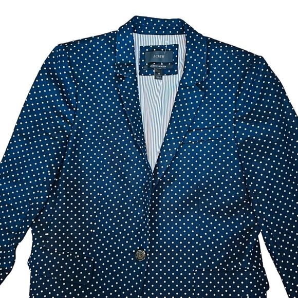 J. Crew Women’s Sz 8 Navy Blue Dot Regent Blazer Linen Single Button - Picture 4 of 15